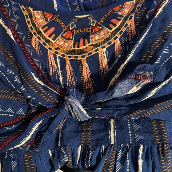 Flying Tomato Boho Rayon blue striped print lightweight jumpsuit Sz S smocked - Picture 6 of 8